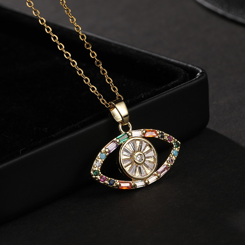 Luxury Brand Designer Jewelry European And American Hot-Selling Jewelry Titanium Steel Collarbone Chain Colorful Zircon Eye Pendant Demon Eye Necklace