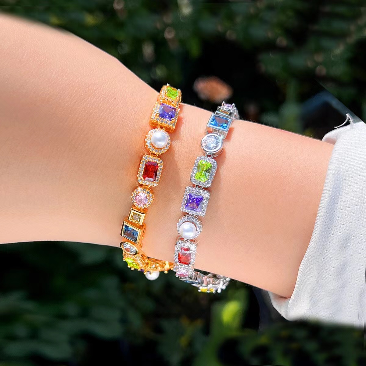 Elegant European/American Styled Bracers: A Sparkling Mix of Colorful Stones and Gems