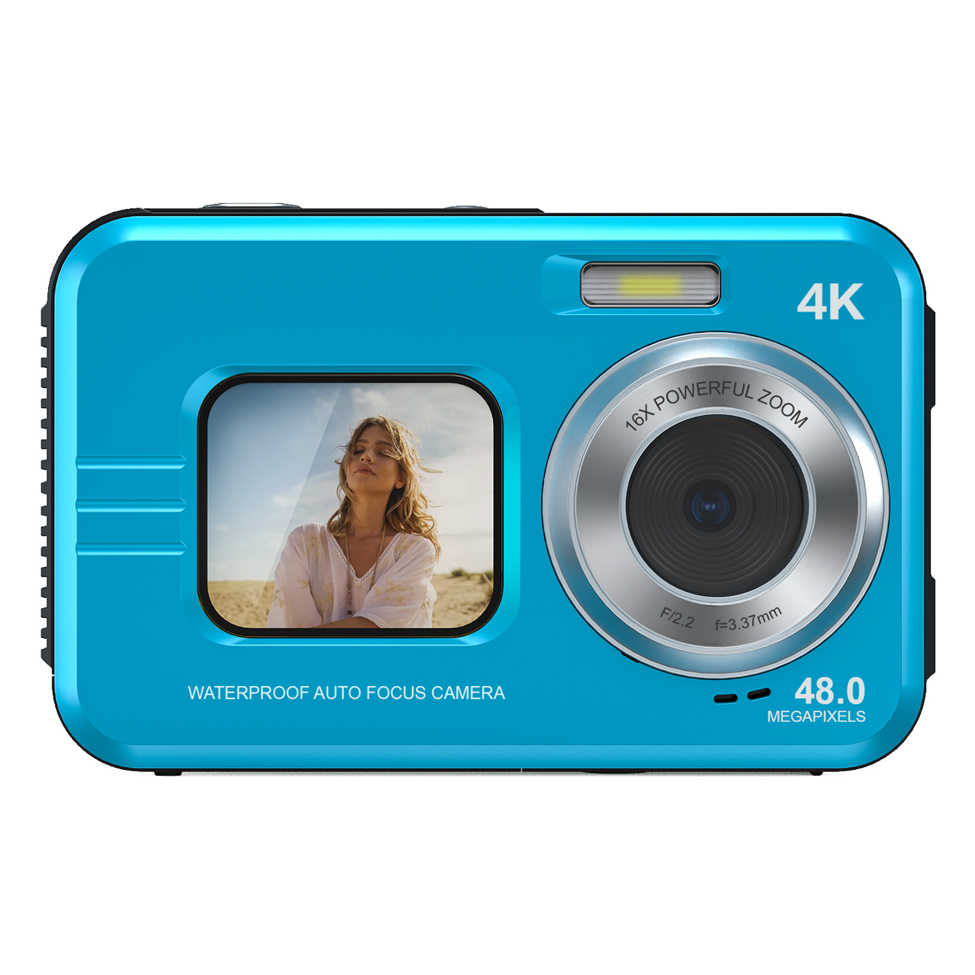 Digital Camera 4K Video and 48MP Photo Waterproof Camera Dual Screen 2.8-inch Portable Camera 16X Zoom Camera Anti Shake Auto Focus Face Detection Vid