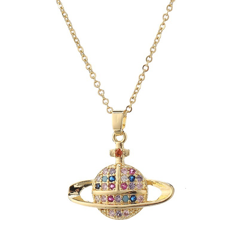 Luxury Brand Designer Jewelry European And American Internet Celebrity INS Style Planet Necklace Copper Micro Inlaid Colorful Zircon Personalized Plan