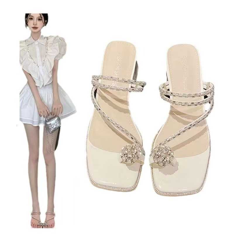 Women's platform sandals 2025 summer new style open-toe stiletto heel water droplet embellished square toe transparent thick heel outerwear style