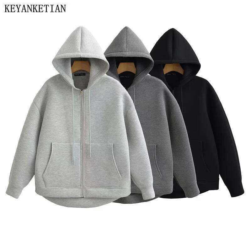 KEYANKETIAN Winter New Women's Zipper Hoodie High Street Unisex Style Double Pockets Oversize Loose Sweatshirts Outerwear Top