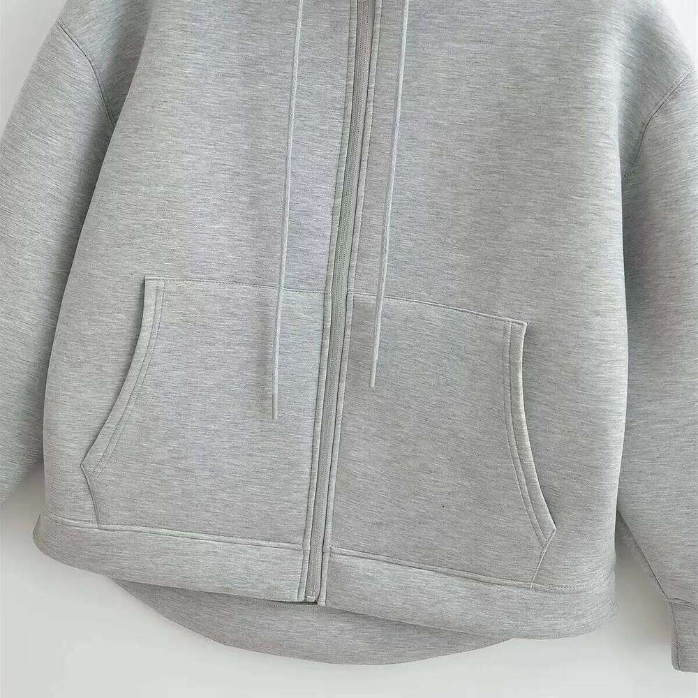 Autumn Winter Vintage Zipper Hoodie Women Long Sleeve Pocket Jacket Solid Loose Sweatshirts Casual Street Coat Lady Outfit Wear
