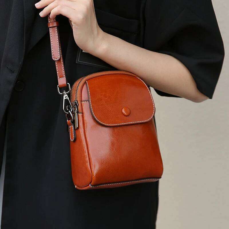 Women's Oil Wax Cow Leather Handbags Female Cowhide Vintage Shoulder Bag Ladies High Quality Phone Crossbody Bags Lady