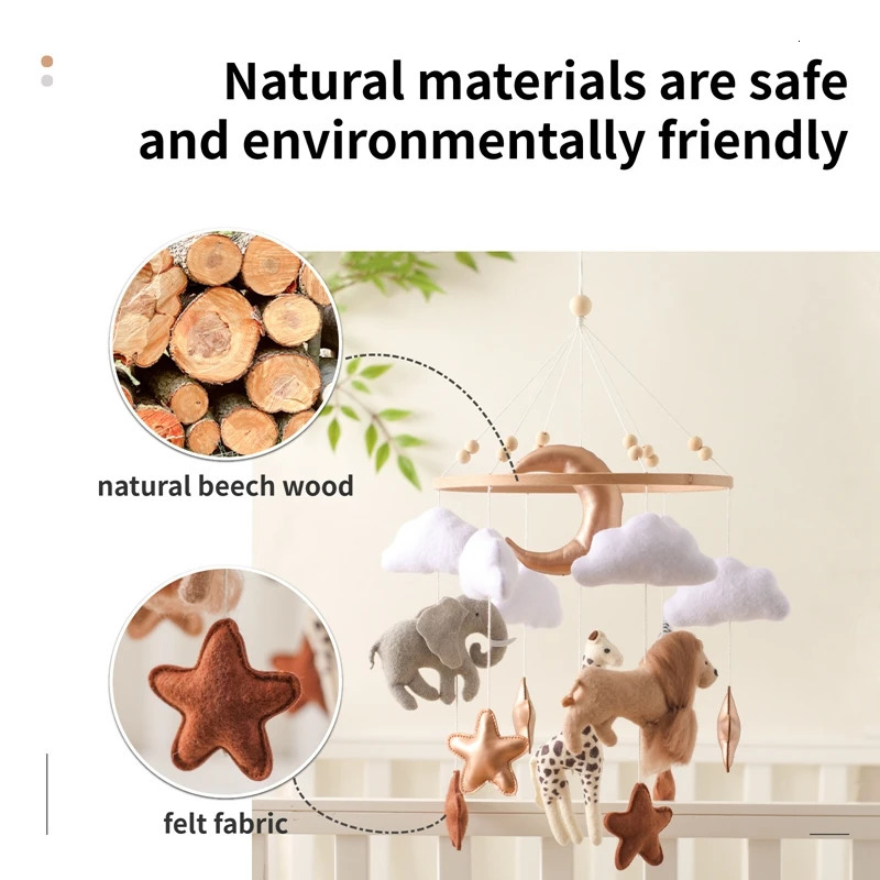 Crib Mobile Bed Bell Wooden Baby Rattles Soft Felt Cartoon Animal Bed Bell born Music Box Hanging Toy Crib Bracket Baby Gifts 250829