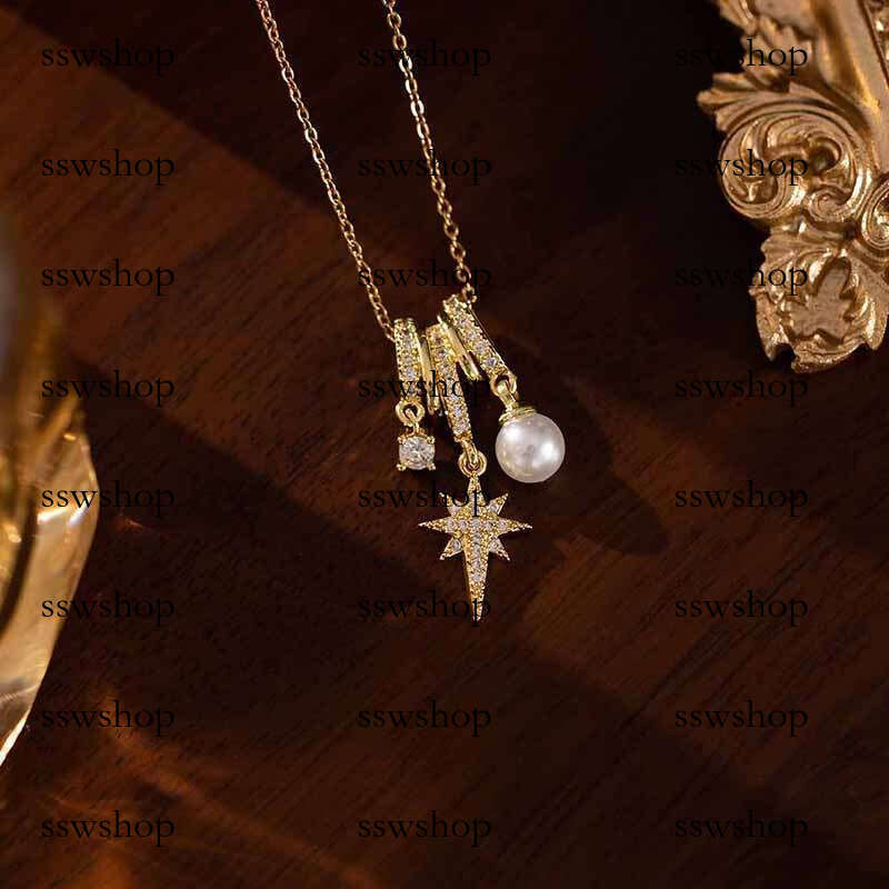 Elegant Minimalist Eight-Pointed Star Design Multi-Ring Micro-Paved Dia Titanium Steel French Style Necklace