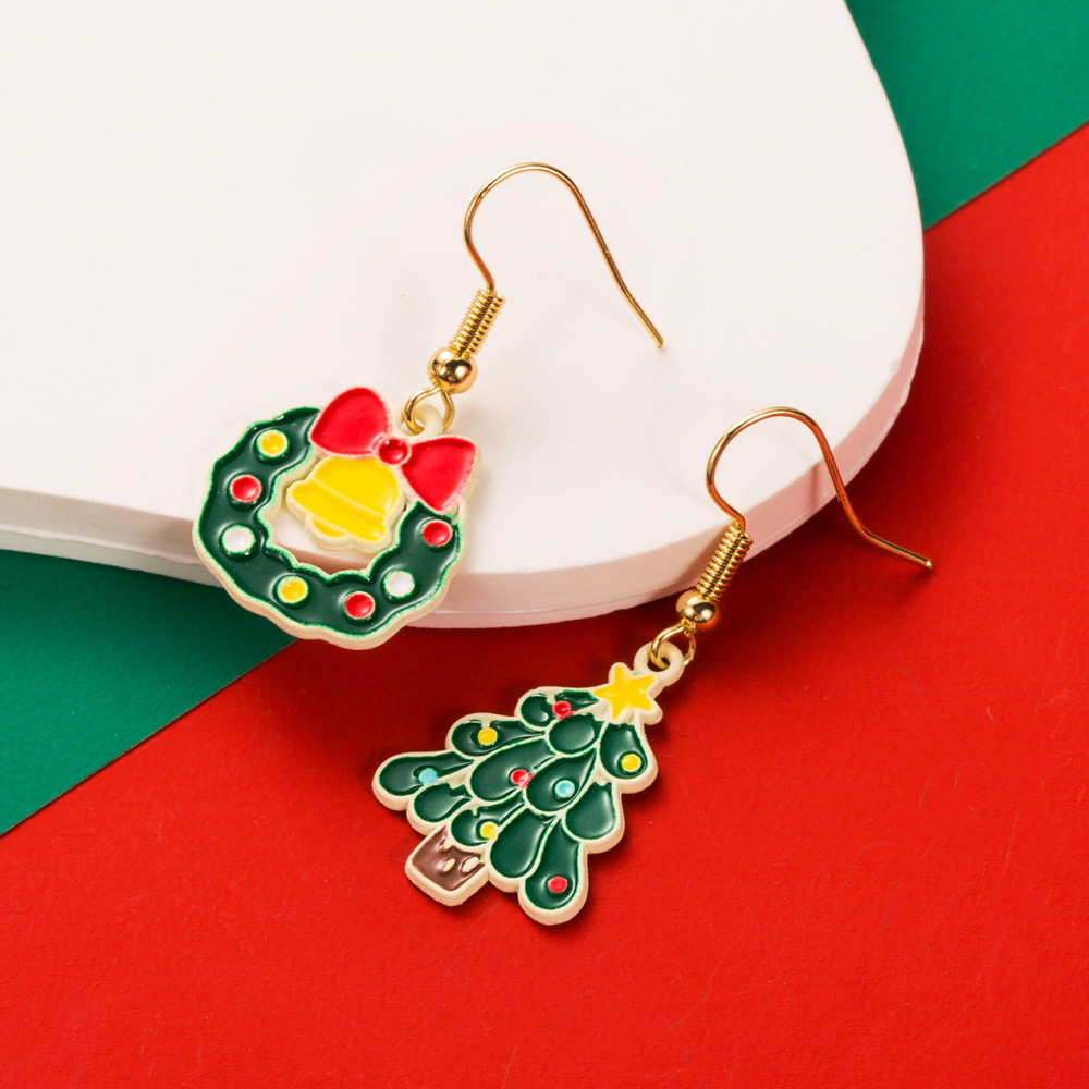 Christmas themed Unique Earrings for Women Simple Bell Bow inspired Asymmetric Earhooks with Enamel filled Alloy Design
