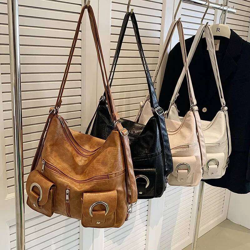 Women Soft PU Leather School Bag Casual Multifunctional College Large Capacity Shoulder Bags Travel Tote Messenger Pack