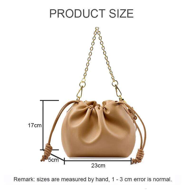 New Trend Women's Handbag Leather Shoulder Messenger Girl Daily Mini Chain Bag With Drawstring For Ladies Bucket Crossbody Pack