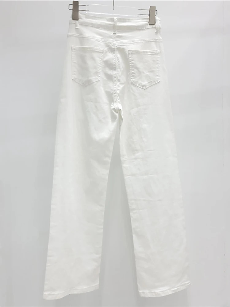 DEAT Womens Jeans High Waist Straight Heart Hollow Out Solid Color Full Diamonds Denim Pants Summer Fashion 29L7772 250829