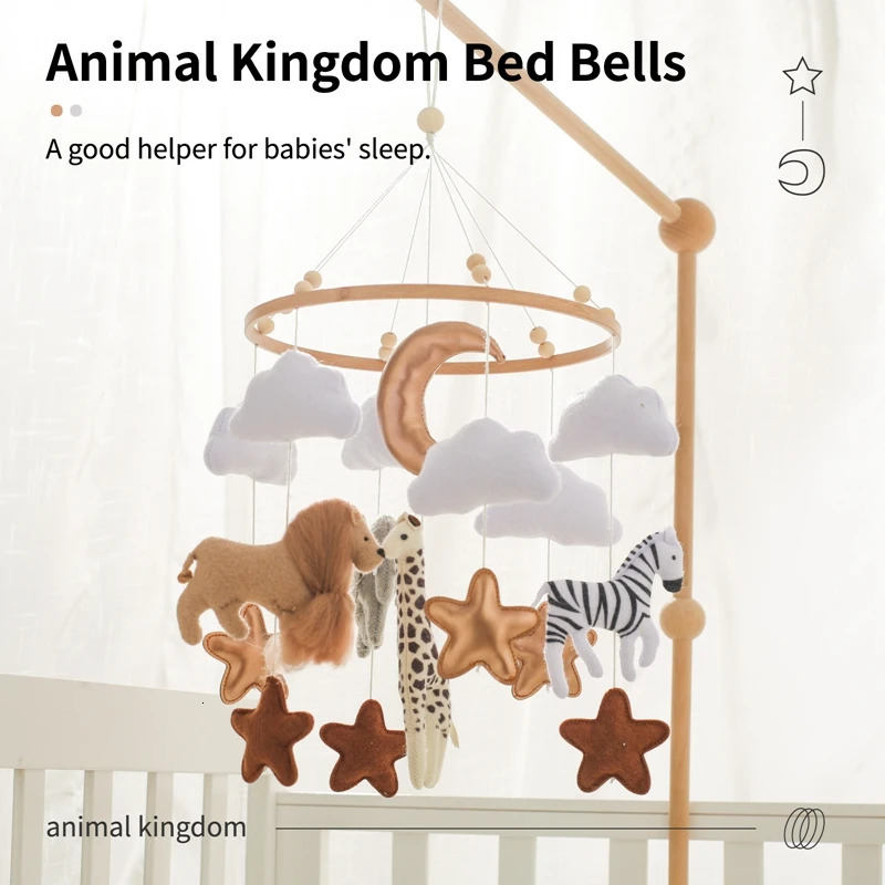 Crib Mobile Bed Bell Wooden Baby Rattles Soft Felt Cartoon Animal Bed Bell born Music Box Hanging Toy Crib Bracket Baby Gifts 250829