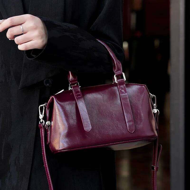 2025 Retro Classic PU Leather Handbag Boston Water Solid Small Vintage Women's One Shoulder Slim Span Bag