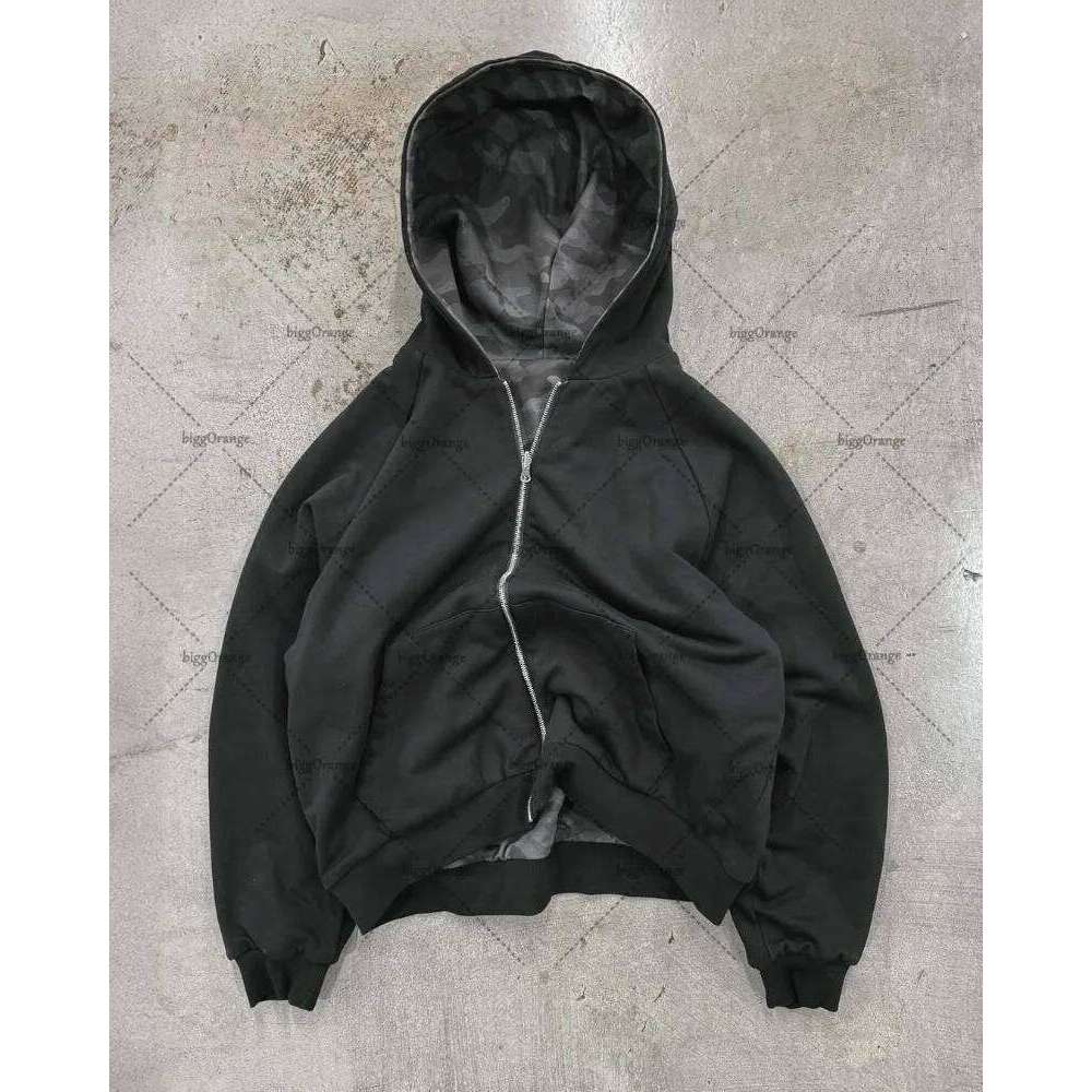 Trendy Haruku Camouflage Retro High Street Y2k Loose Zipper Sweatshirt Men New Hip Hop Casual American Oversized Hoodie Women