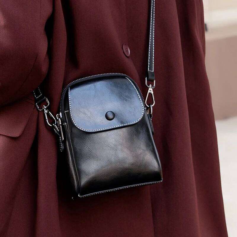 Women's Oil Wax Cow Leather Handbags Female Cowhide Vintage Shoulder Bag Ladies High Quality Phone Crossbody Bags Lady