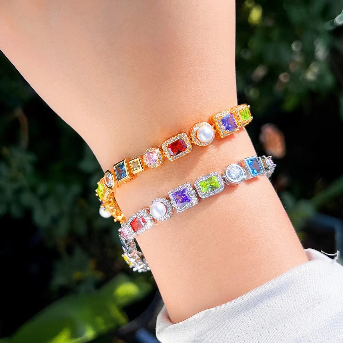 Elegant European/American Styled Bracers: A Sparkling Mix of Colorful Stones and Gems