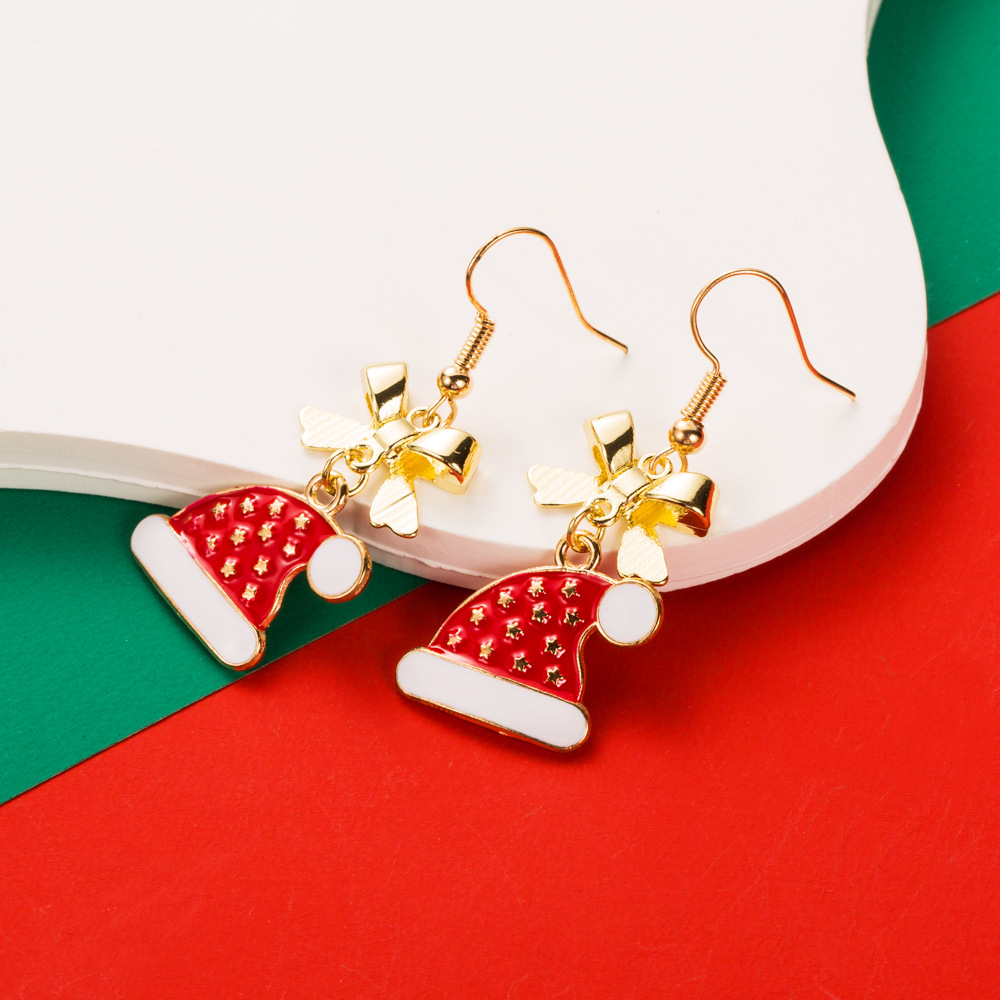 2025 New Christmas Collection Unique Elks Snowflakes Christmas Stocking themed Drop Earrings with Hooks Alloy Enamel filled Diamond inlaid