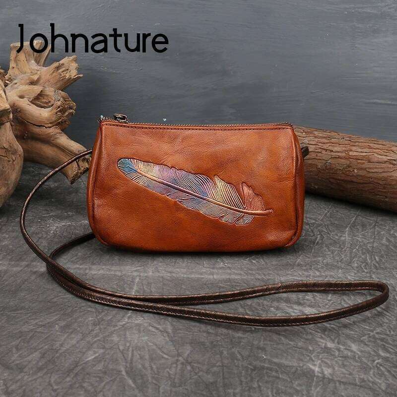 Johnature Retro Women Summer Smalll 2025 New Nature Cow Leather Shoulder Bags Leisure Solid Color Female Messenger Bag