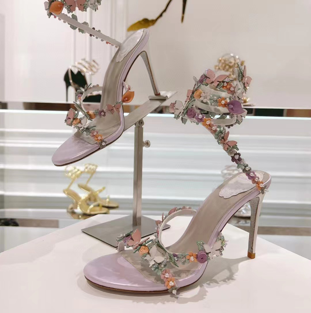 Athletic Shoes Top Quality Brand Sandals With Fashion Flower Decorations High Luxury Designer Shoes Women Snake Shaped Wrapped Ankle Strap Slim Fit Leather Wedding