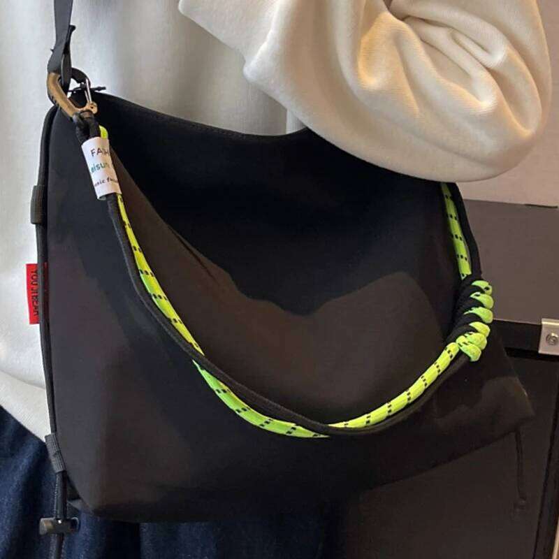Unisex Leisure Big Nylon Crossbody Bag Black Korean Style Sweethearts Laptop Shoulder Bags Coloured Elastic Rope Lovers Handbag