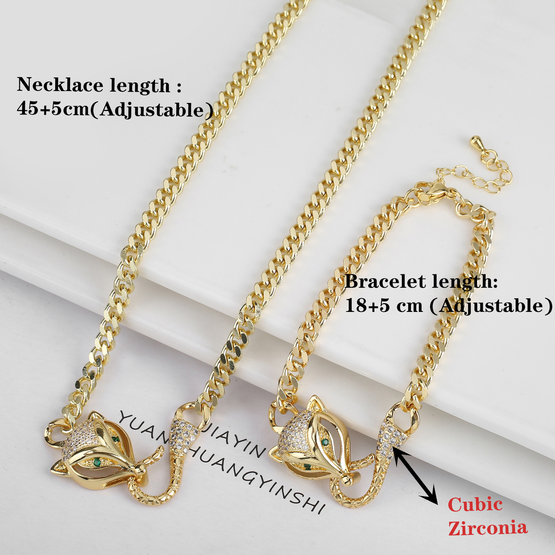 Luxury Designer Jewelry Hot-selling Elegant Simple Snake-shaped Leopard Head Fox Bracelet Ne Set European And American Style Personalized Diamond-encr