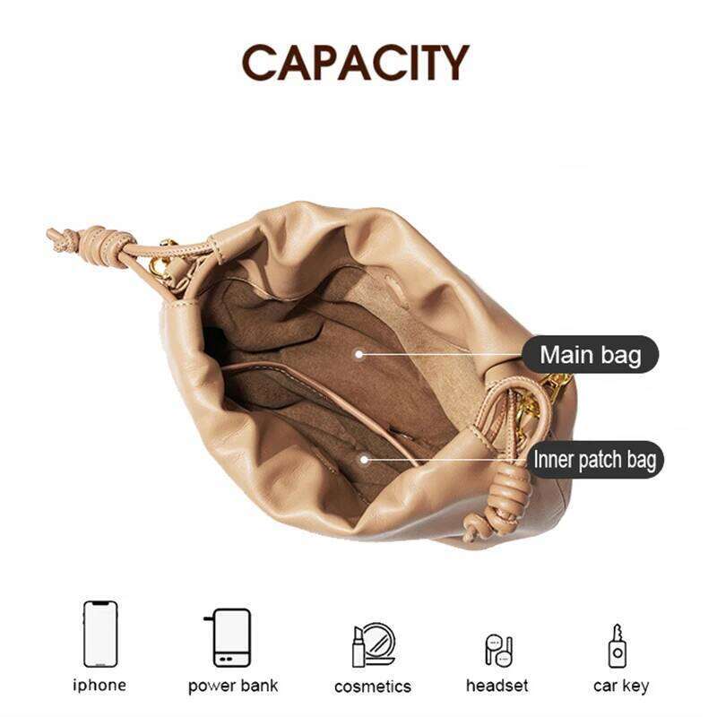 New Trend Women's Handbag Leather Shoulder Messenger Girl Daily Mini Chain Bag With Drawstring For Ladies Bucket Crossbody Pack