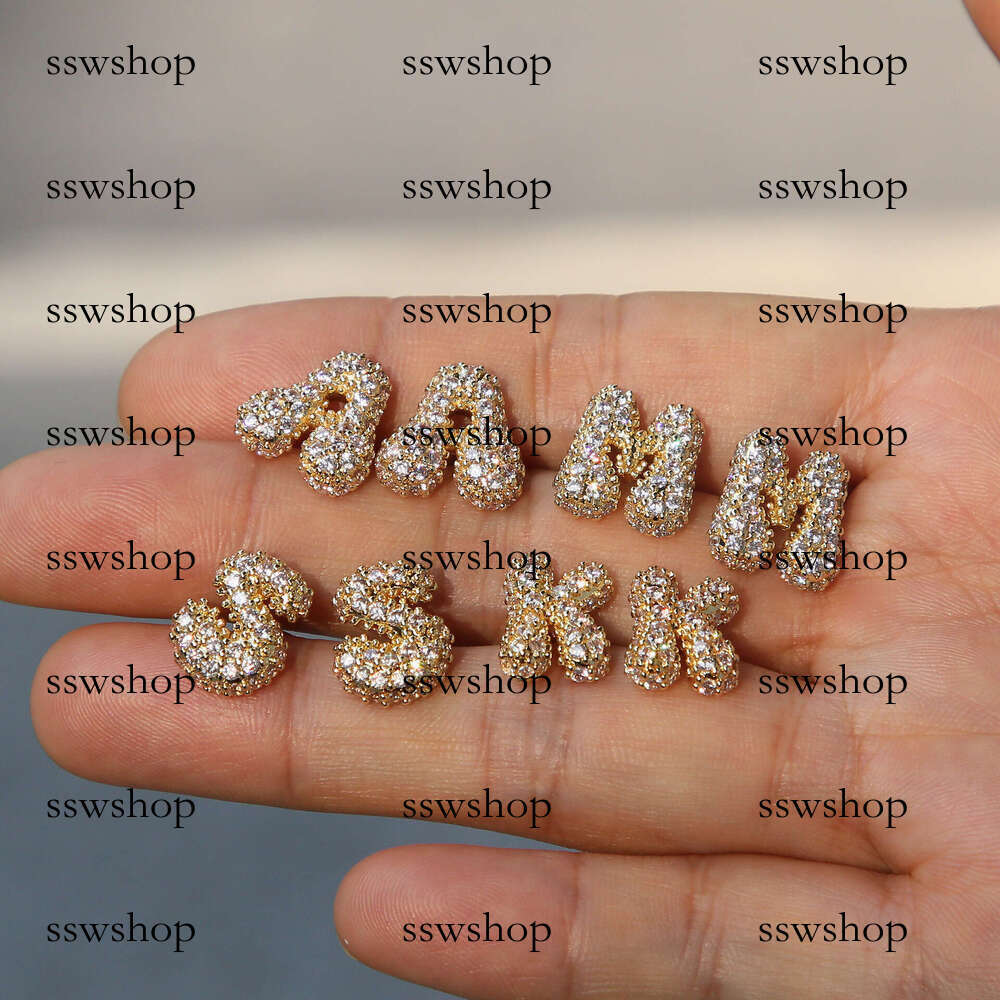 Brass Balloon Bubble Zircon Small 26 English Cute Letter Stud Earrings Fashion Ear Jewelry