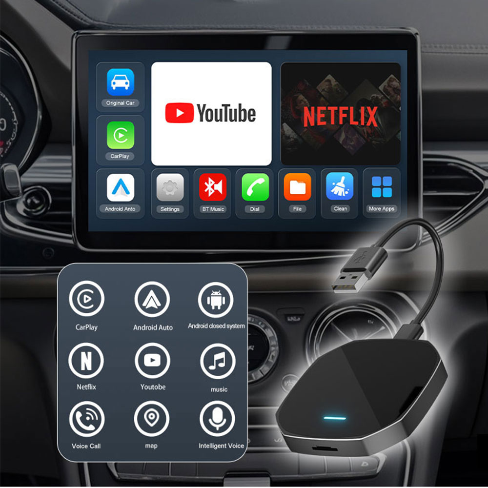 Kowankit Wireless Carplay Android Auto AI Box, Plug & Play Fits Cars, H618 Chip,3in1 2+16GB Android 12 Car Play Adapter, USB-Powered, Battery-Free, No