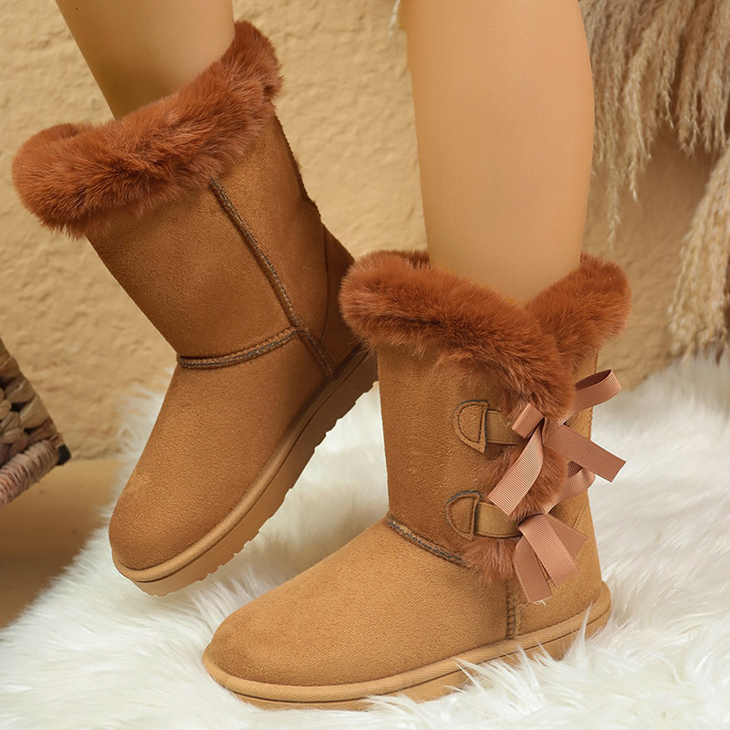 2025 new designer shoes free shipping winter half boots Non-slip outdoor vintage snow boots women's velvet bow cotton shoes for warmth