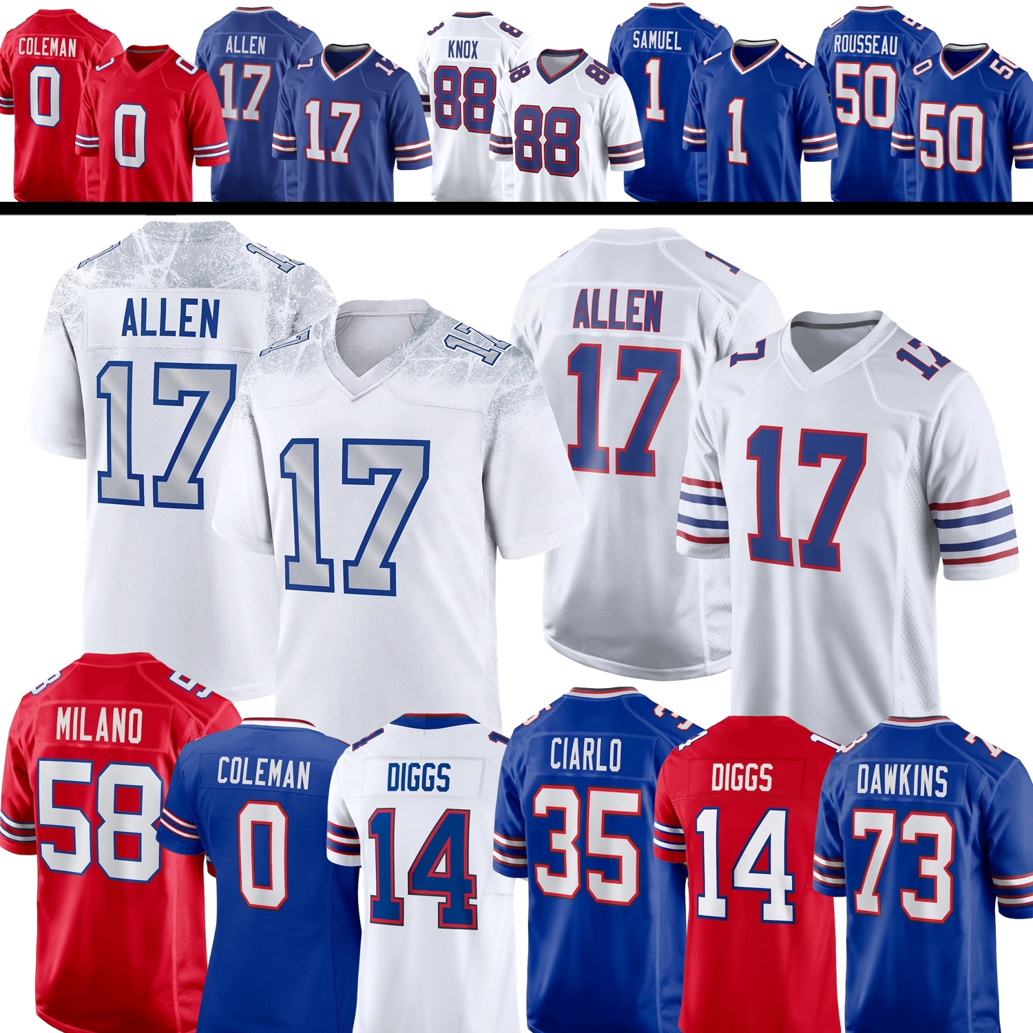 Custom Football Jersey Josh Allen Matt Milano Keon Coleman Dalton Kincaid Tre'Davious White Curtis Samuel Cook Ed Oliver Bosa Johnson Shakir Knox Women Youth 4XL