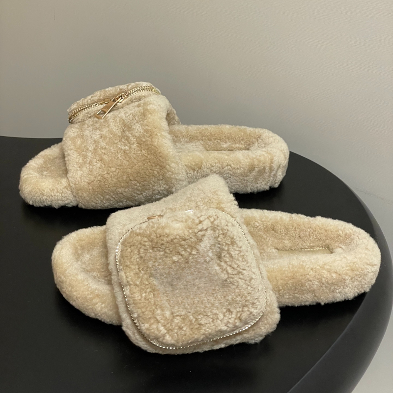 Top Quality 100% Real Sheep's Wool Slippers Luxury Designer Slides Lady Winter Fur Fluffy Furry Warm Sandals Comfortable Fuzzy Girl Flip Flop Fashion Shoes 35-41 3341