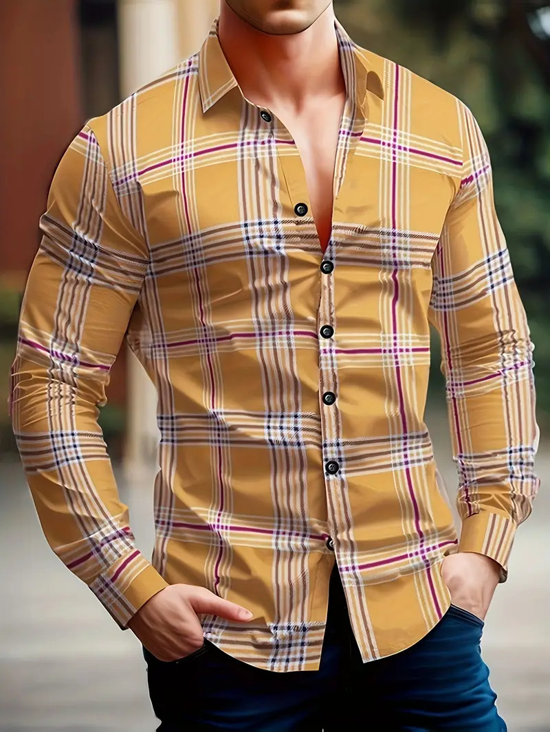 New Men's Shirt Long Sleeve Plaid Lapel Spring and Autumn Prom Party Fashion Men's Shirt Casual Comfortable Plus Size dhgate wholesale retro