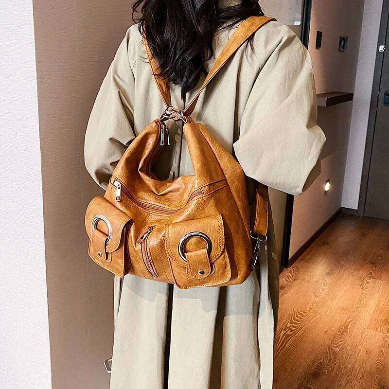 Women Soft PU Leather School Bag Casual Multifunctional College Large Capacity Shoulder Bags Travel Tote Messenger Pack