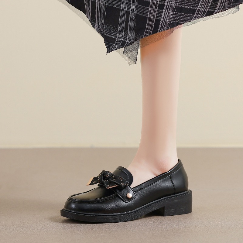 2025 Women Girl Lolita JK Uniform Pump Cute Mary Jane Low Heel 3Cm Bow Casual Loafers Pu Leather Slip On Flat Moccasins Shoes A26-44