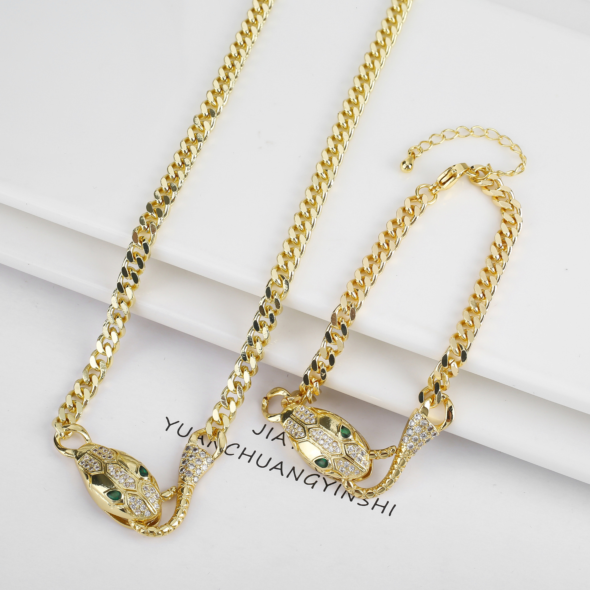 Luxury Designer Jewelry Hot-selling Elegant Simple Snake-shaped Leopard Head Fox Bracelet Ne Set European And American Style Personalized Diamond-encr