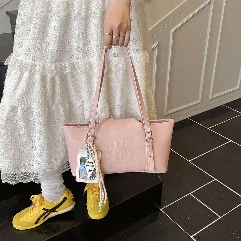 2025 Women's New Niche Design Solid Color Lettering Minimalist Multi-Functional Convertible Shoulder Bag - Daily Essentials