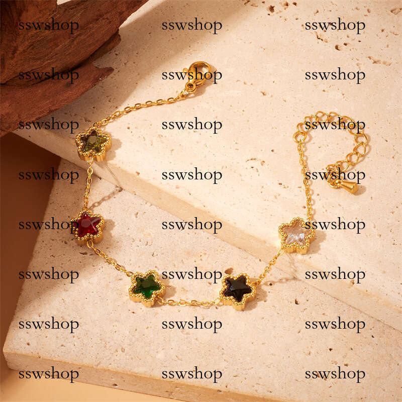 Fashion Dia-Studded Star-Shaped Accessories Chain Stainless Steel Gold-Plated Bracelet