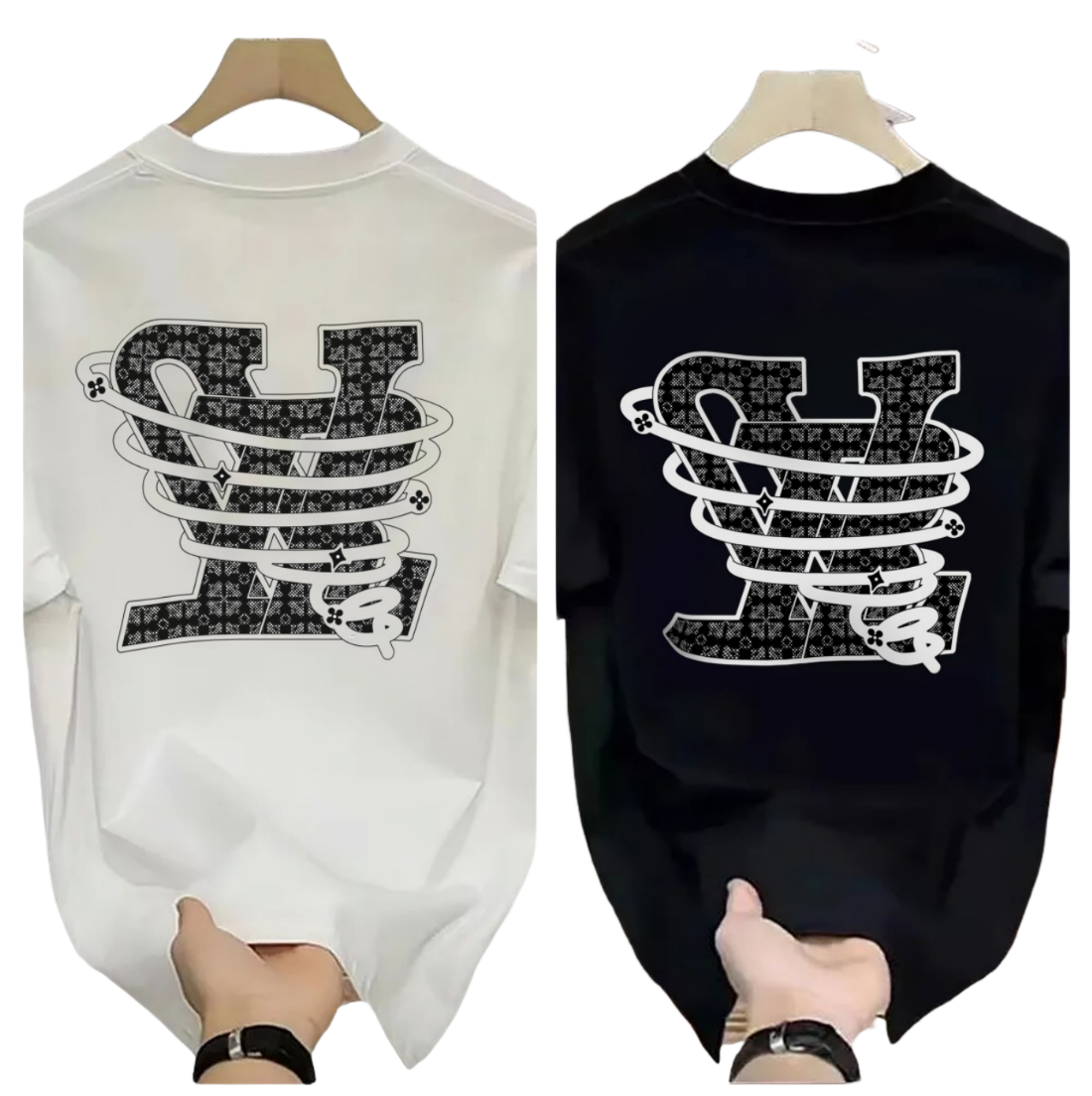 Luxurious Men's T-shirts With Round Necks Black And White Printed Designs High-quality Cotton Couple Style Loose Short-sleeved For both Men And W