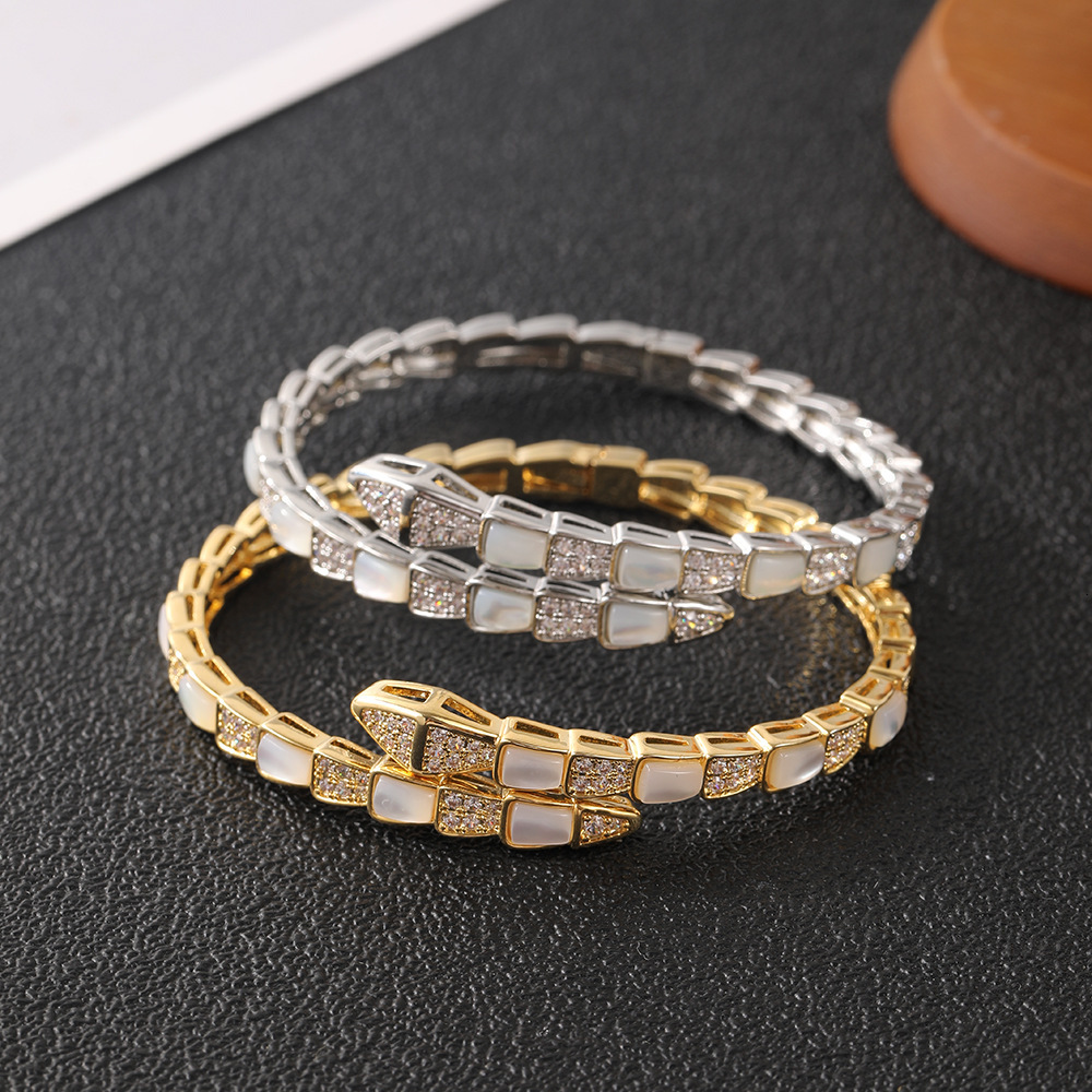 Luxury Brand Designer Jewelry Shell Spirit Snake Bone Bracelet Starry Sky Sparkling Diamond High Version T Brand Bracelet Ins Light Luxury Texture Per