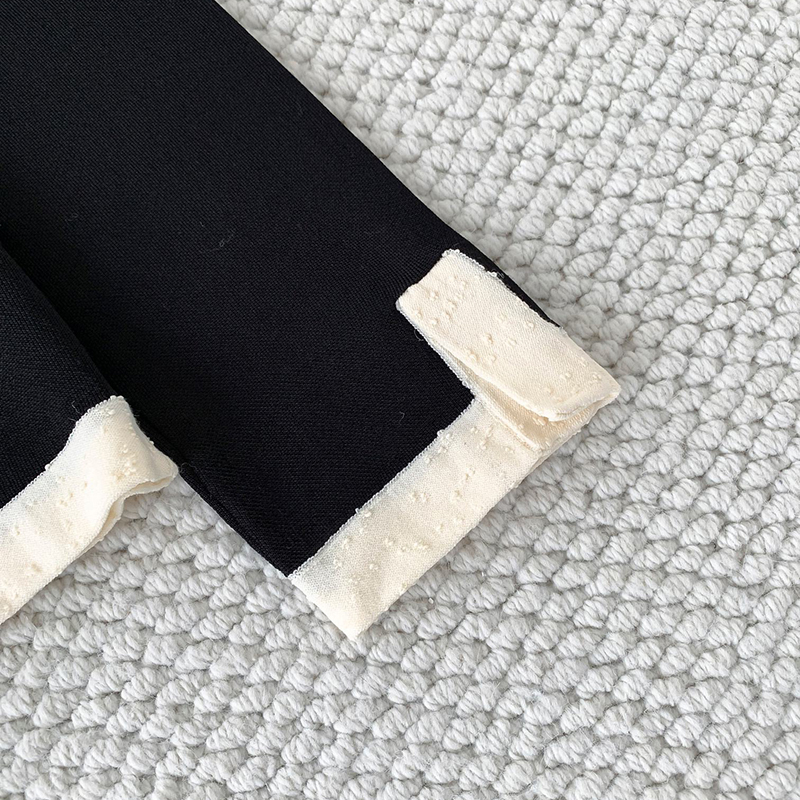 25-year new fashion designer handicraft workshop series high-end black and white mid-color half-long sleeve single-breasted pullover women's swea