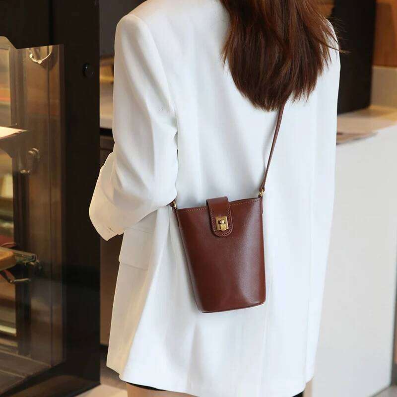 2024 Summer New Mini Women Genuine Leather Mobile Phone Bucket Messenger Lady Fashion Cross-Body Shoulder Bag