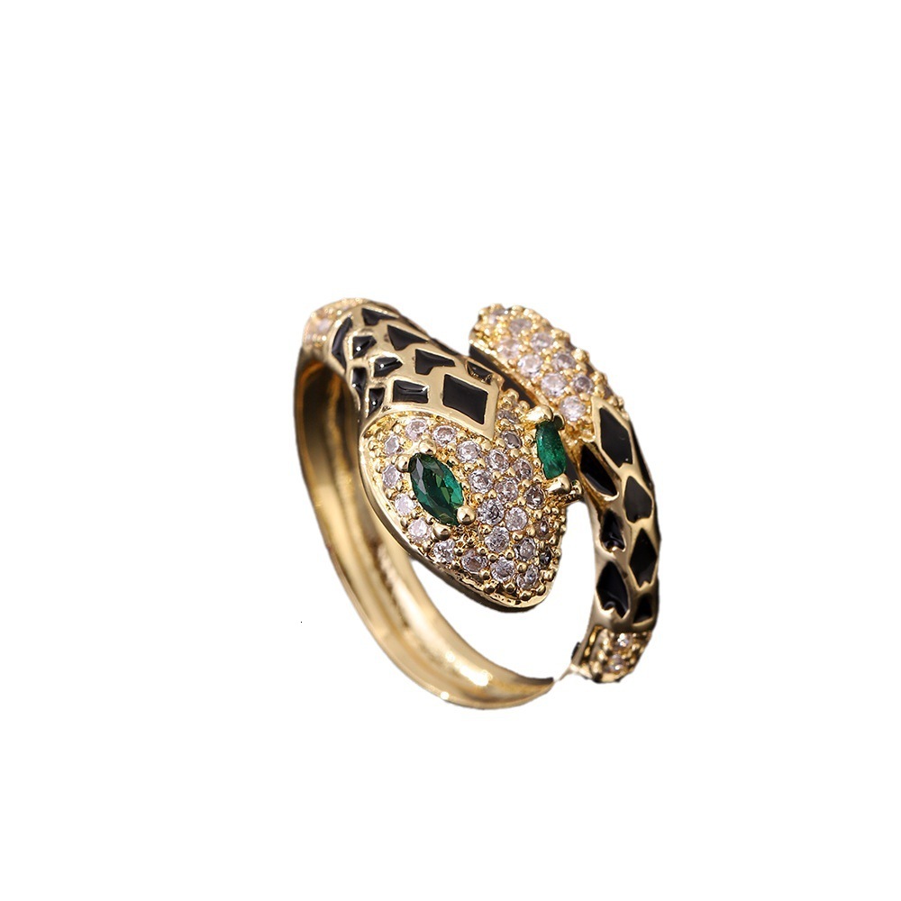 Jewelry rings European And American Hot Selling Gold Plated Vintage Green Eyed Snake Shaped Open Luxury Niche Animal Ring For Women