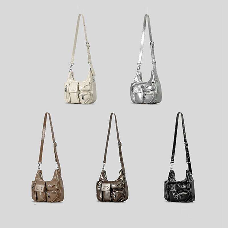 Fashion Sier Multiple Pockets Crossbody Bag For Women Pu Leather Hobos Shoulder Bags Y2k Small Messenger Purses 2024