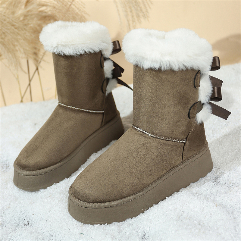 2025 new designer shoes free shipping winter half boots Non-slip outdoor casual snow boots women's velvet bow cotton shoes for warmth black white