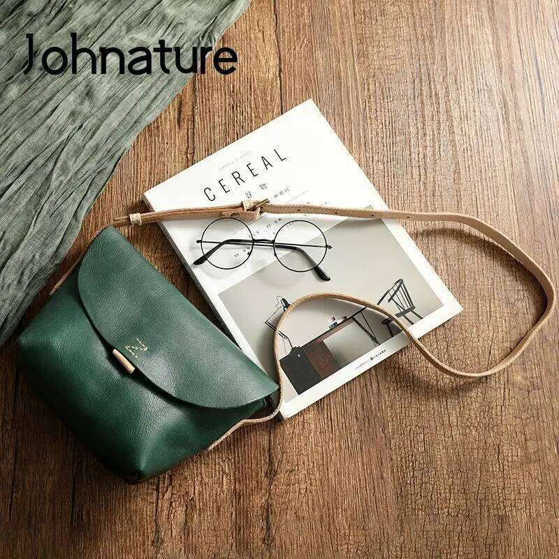 Johnature Simple Natural Soft Cowhide Women Bag 2025 New Vintage Genuine Leather Handmade Solid Color Shoulder & Crossbody Bags
