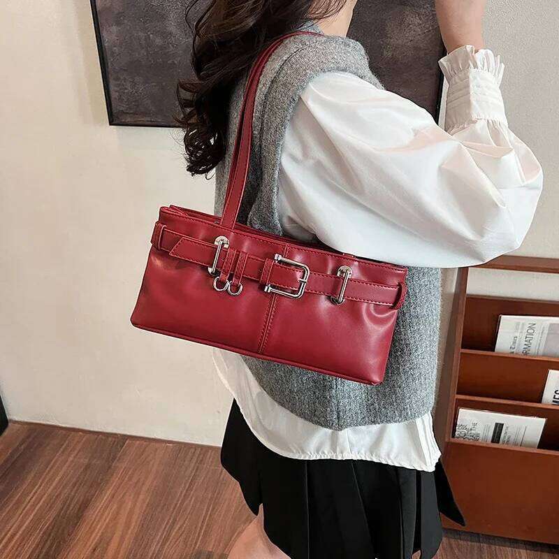 LEFTSIDE Small PU Leather Solid Color Underarm Bags For Women 2024 Y2k Ladies Shoulder Females Handbags And Purses Tote Bag