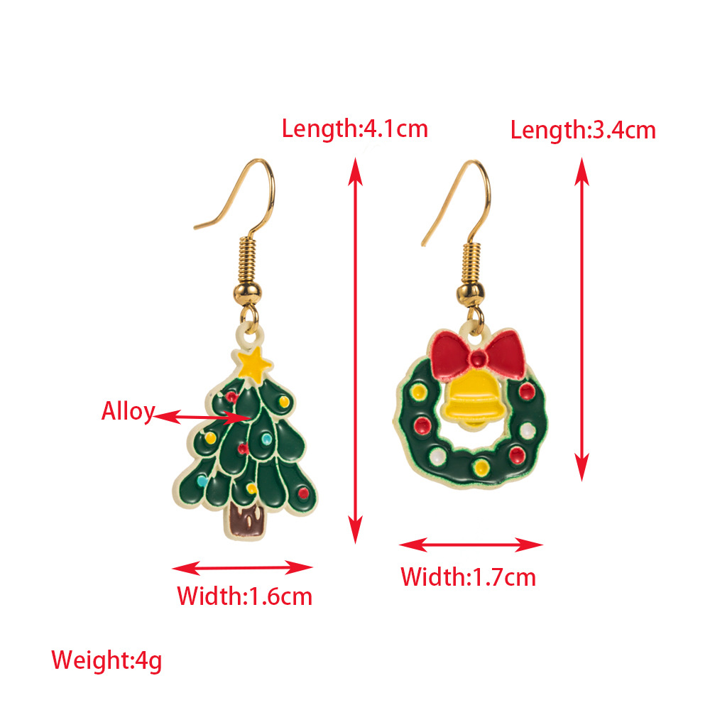 Christmas themed Unique Earrings for Women Simple Bell Bow inspired Asymmetric Earhooks with Enamel filled Alloy Design