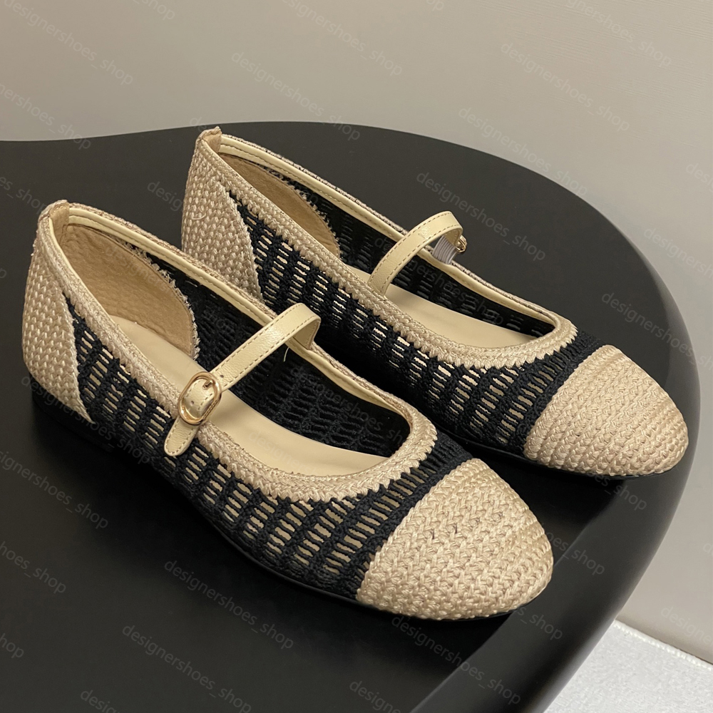 Mary Jane Shoes Designer Pumps Women Ballet Flats Hollowed Espadrilles Sandals 1cm 5cm Woven Flat Shoes Mesh High Heel Breathable Dress Shoes 35-42