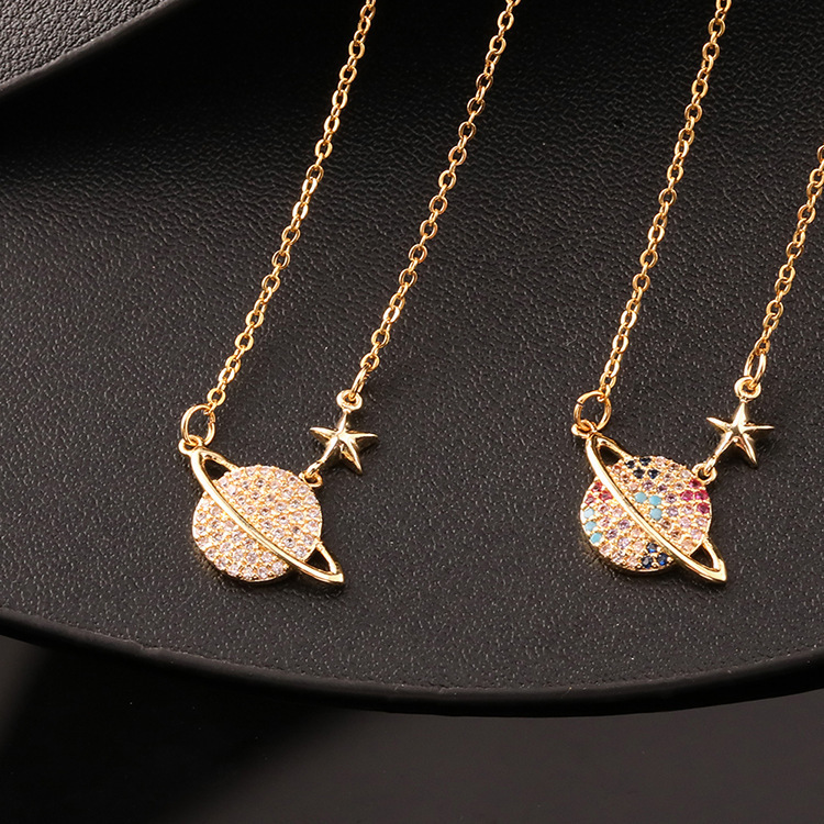 Luxury Brand Designer Jewelry European And American Internet Celebrity INS Style Planet Necklace Copper Micro Inlaid Colorful Zircon Personalized Plan