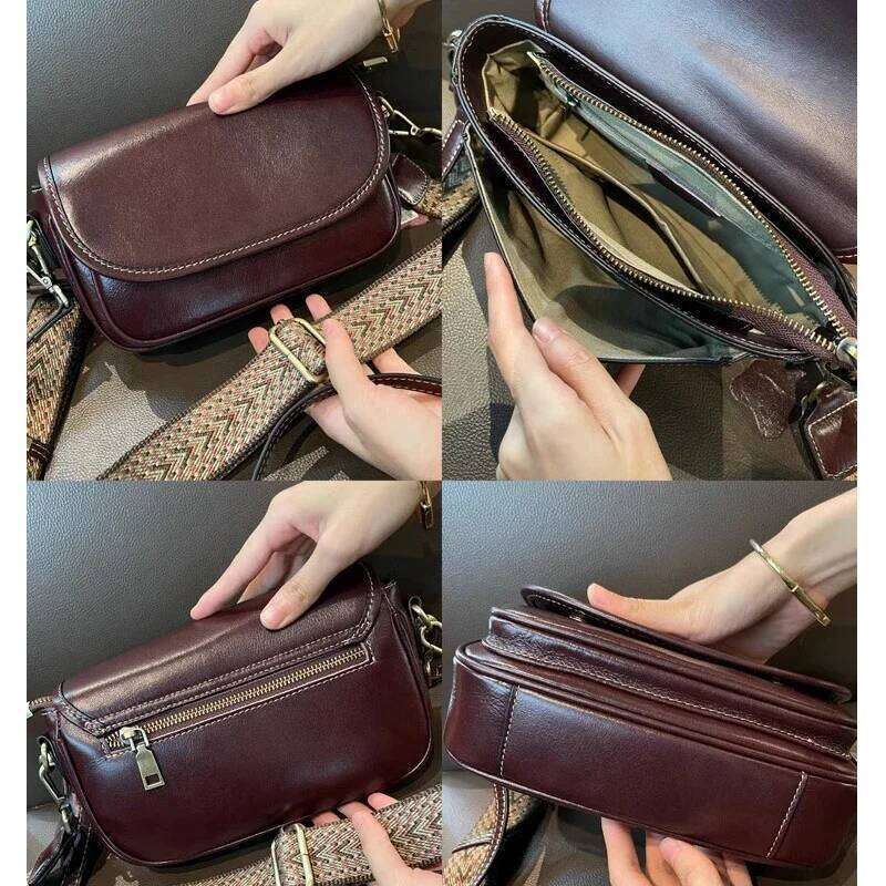 Women Natural Cow Leather Lady High Quality Commuter Shoulder Bags Female Retro Crossbody Bag Ladies Cowhide Handbag