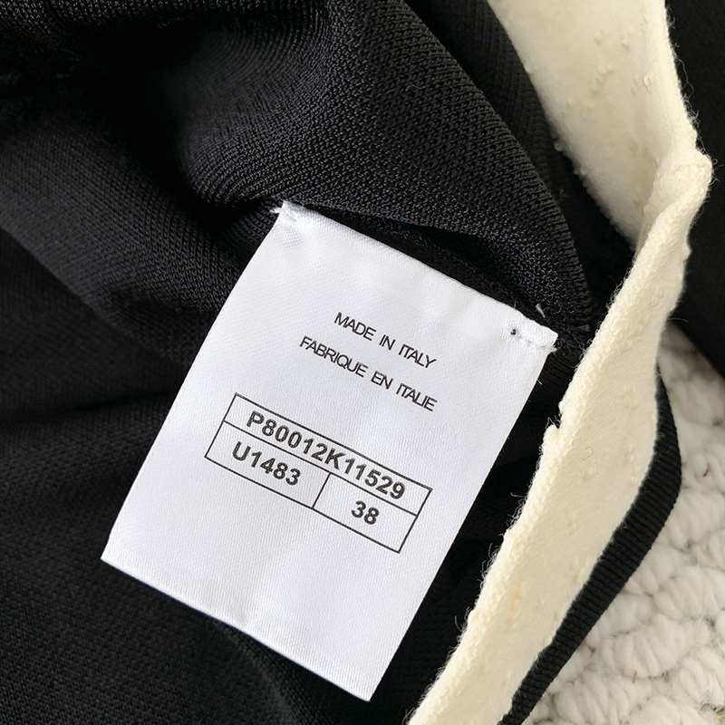 25-year new fashion designer handicraft workshop series high-end black and white mid-color half-long sleeve single-breasted pullover women's swea